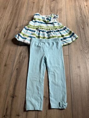 Janie and Jack Light Blue Set with Striped Top and Knit Leggings Size 3